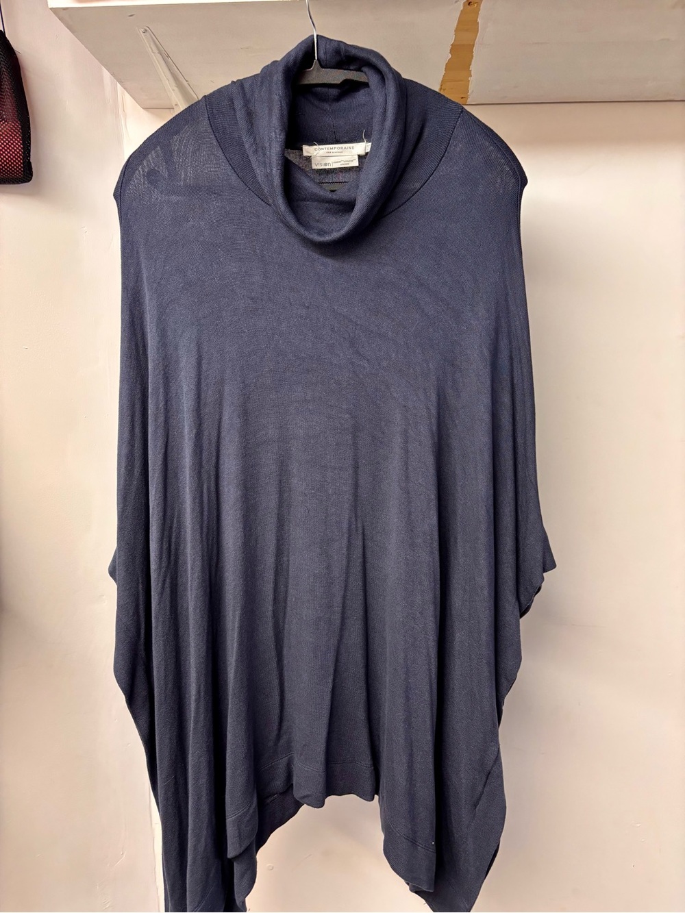 Simons Navy Draped Turtleneck Poncho Sweater